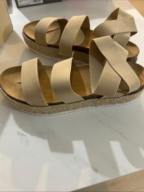 Yoki Beige Elastic Strap Espadrille Sandals